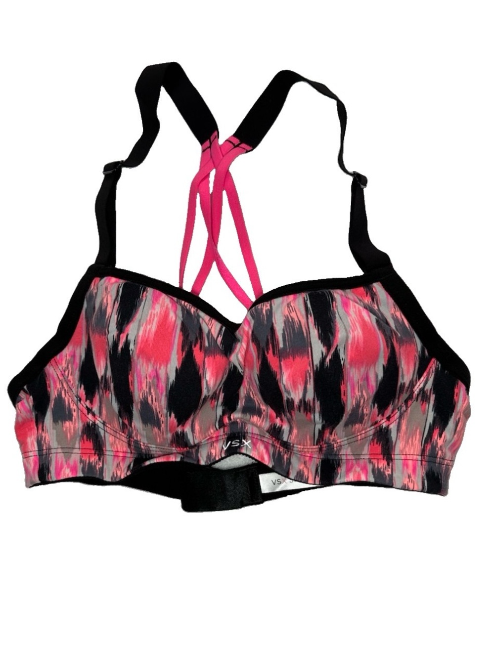 Victoria Pink, Black & Gray Abstract Strappy Sports Bra